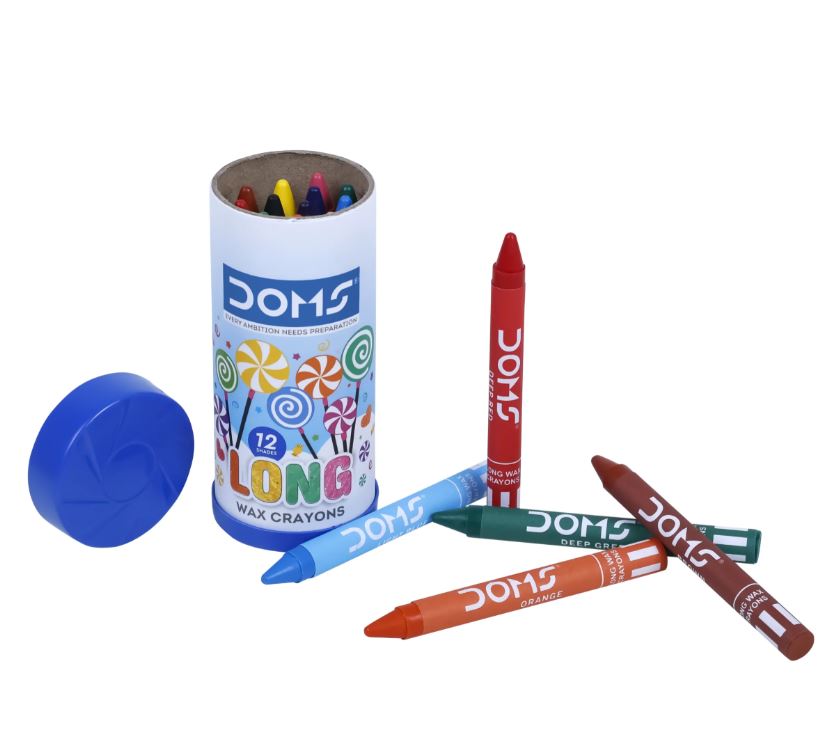 DOMS Long Wax Crayons 12 Shades 75 mm Non-Toxic and Safe for Childrens Pack of 1 Multicolor