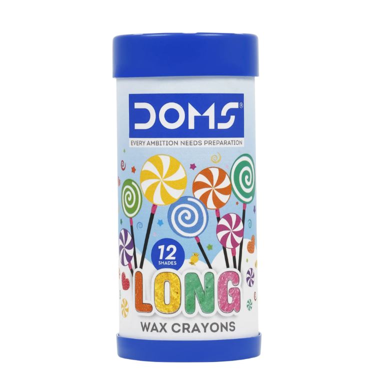 DOMS Long Wax Crayons 12 Shades 75 mm Non-Toxic and Safe for Childrens Pack of 1 Multicolor