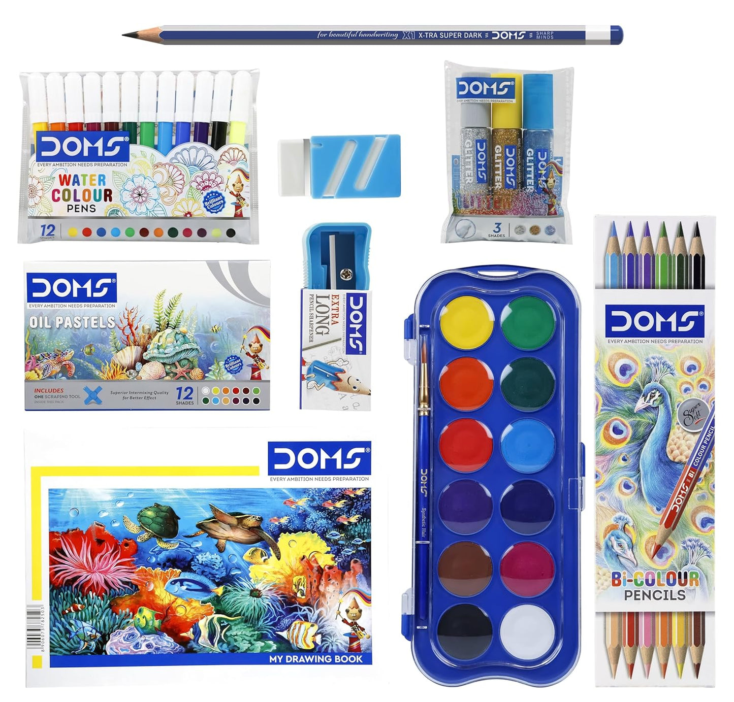 DOMS Painting Kit Combination of 9 Painting and Coloring Items Multicolor Perfect Value Pack Kit for School Essentials Gifting Range for Kids