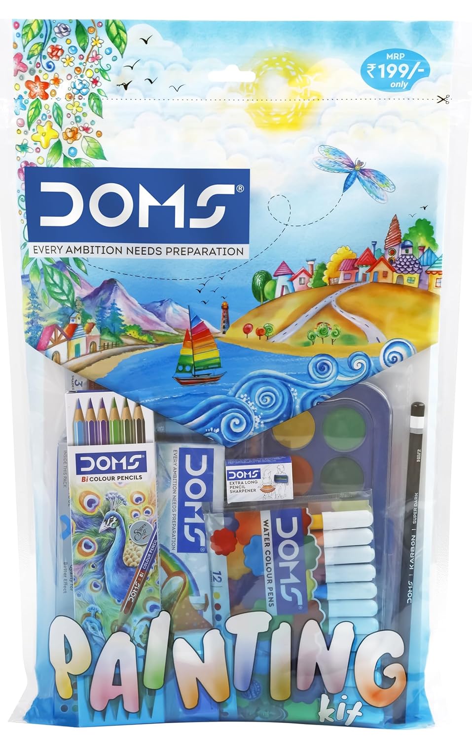 DOMS Painting Kit Combination of 9 Painting and Coloring Items Multicolor Perfect Value Pack Kit for School Essentials Gifting Range for Kids