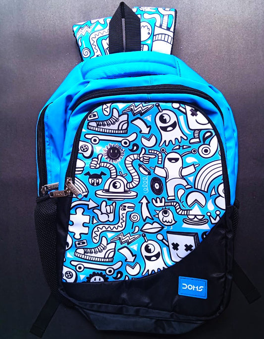 DOMS School Bag Waterproof Doodle Print School Bag for Kids and Teens Stylish Cartoon Design Lightweight and Durable Unisex New Launch