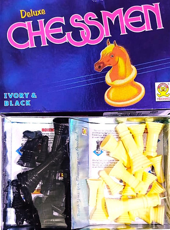 Deluxe Chessmen In Ivory and Black Complete Set of 32 Chess Pieces Chess Coins Chessmen Light Weight All Ages