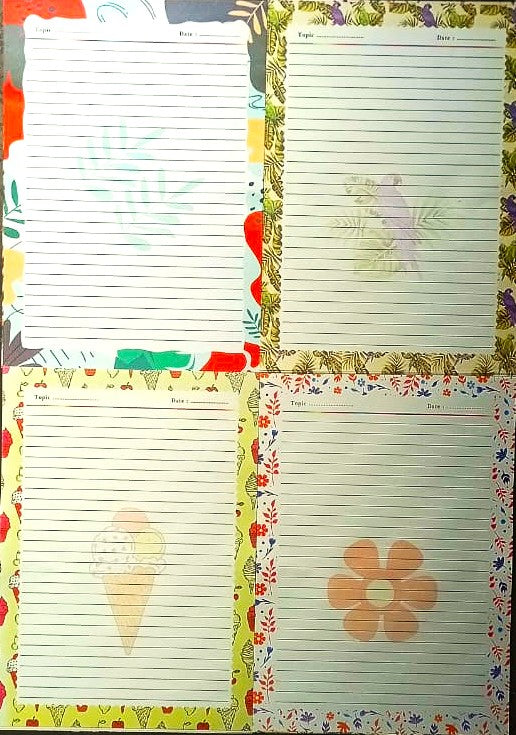 Designer Sheets A4 Size One Side Ruled Project Papers Floral Comment Sheets for Assignment Art and Craft Pack of 20 Mix Sheets 4 Design Each 100 GSM