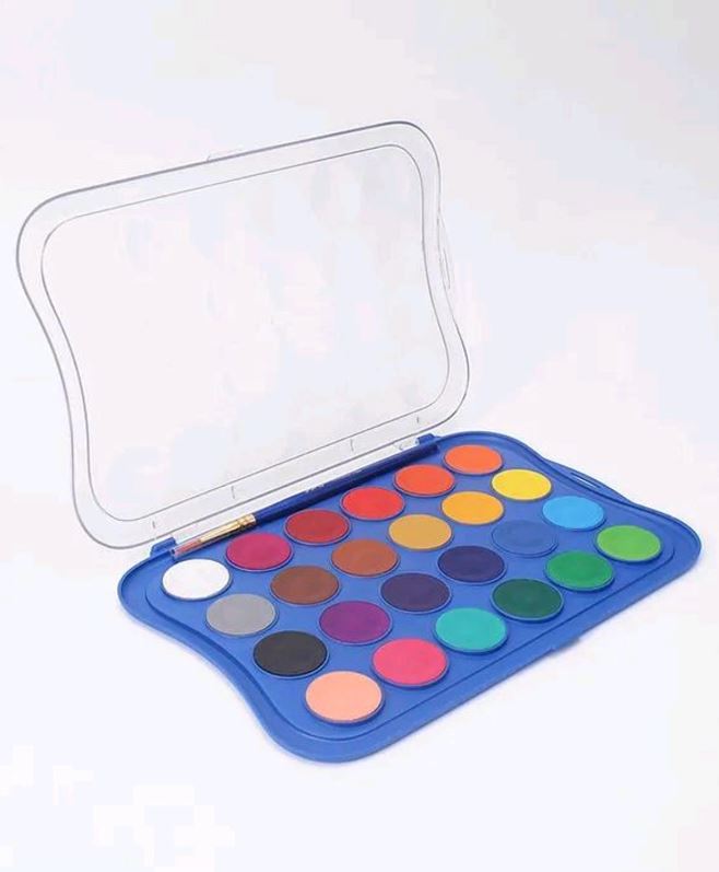 Doms Aqua Colour Cakes 24 Shades 30mm Water Colour Cakes Free One Brush Inside Easy to Use Palette Lid Organic Rich Colour Pigments Non-Toxic and Safe for Kids Pack of 1
