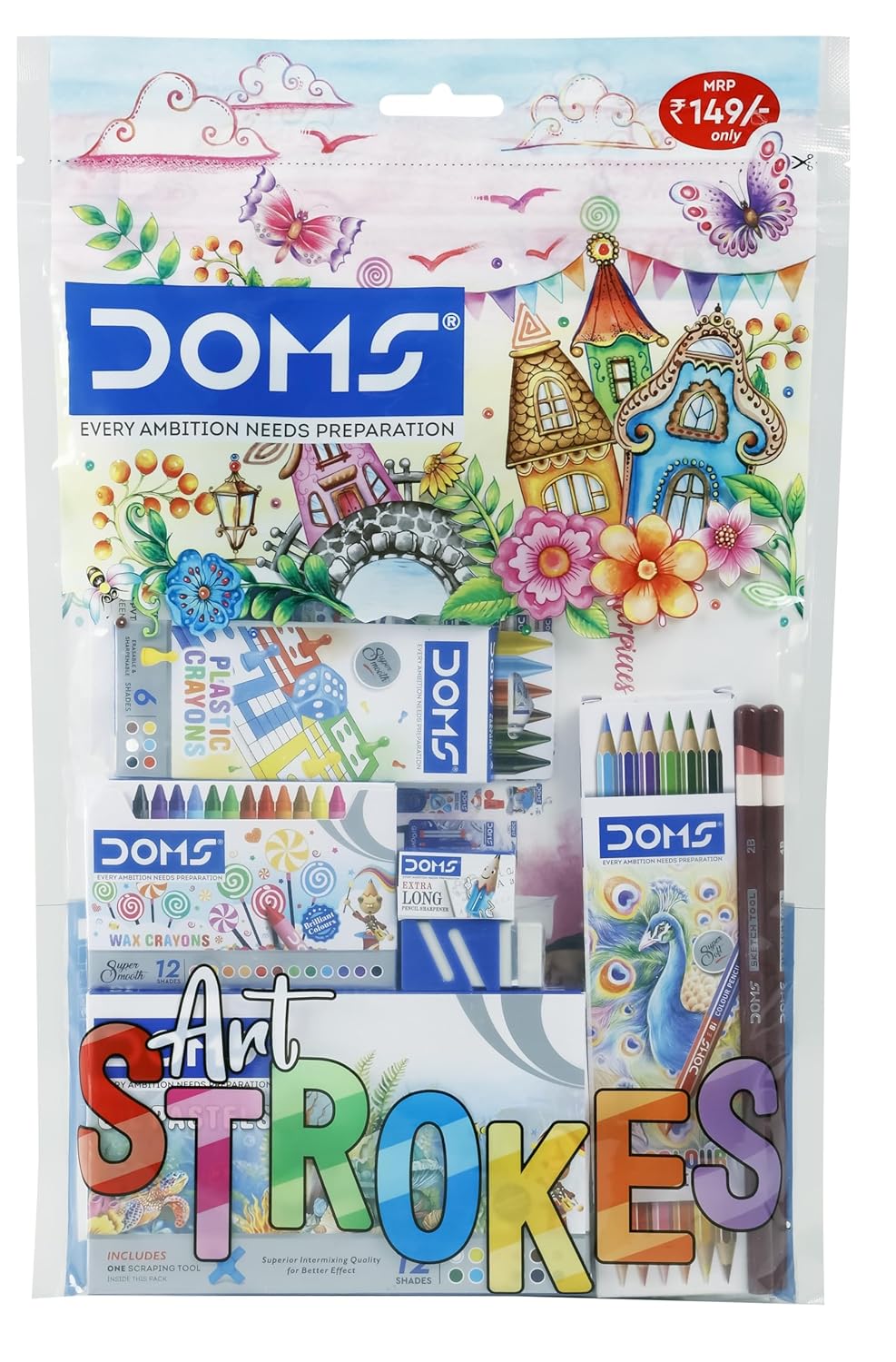 Doms Art Strokes Kit Combination of 8 Stationery Items Perfect Value Pack Kit For Creative Minds Gifting Range For Kids Pack of 1