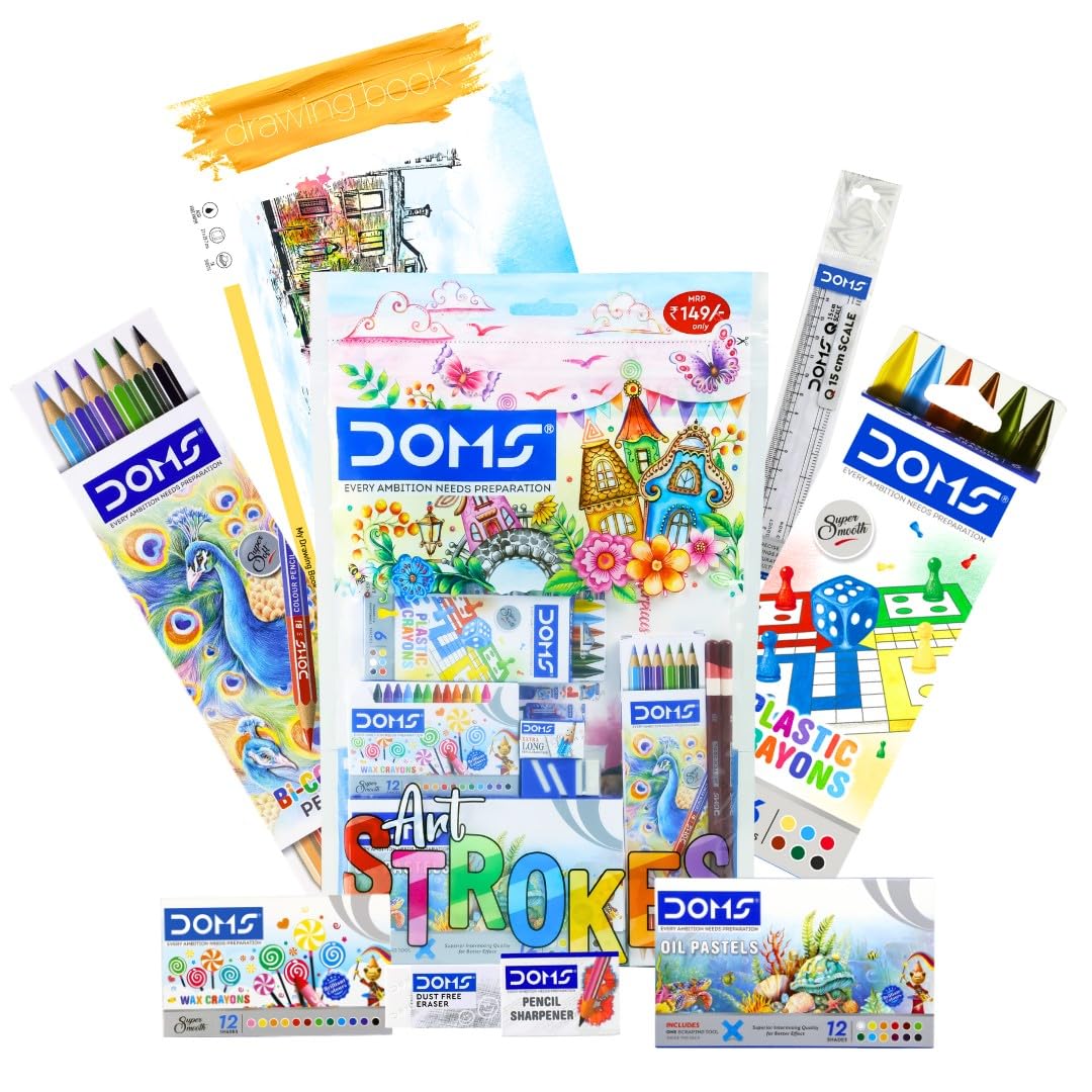 Doms Art Strokes Kit Combination of 8 Stationery Items Perfect Value Pack Kit For Creative Minds Gifting Range For Kids Pack of 1