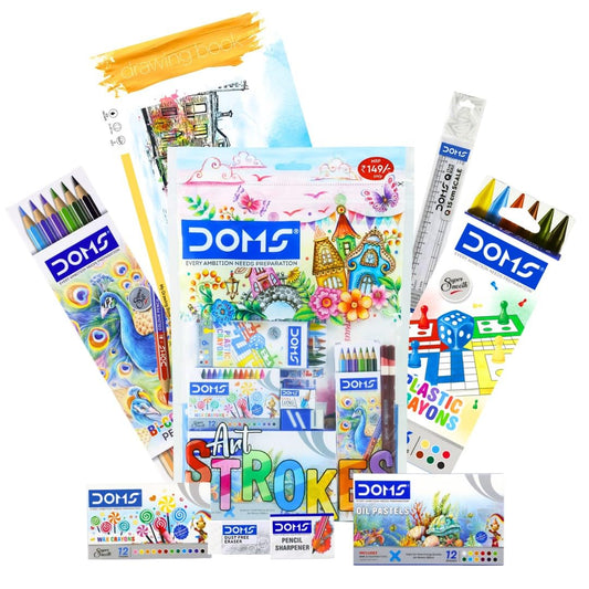 Doms Art Strokes Kit Combination of 8 Stationery Items Perfect Value Pack Kit For Creative Minds Gifting Range For Kids Pack of 1