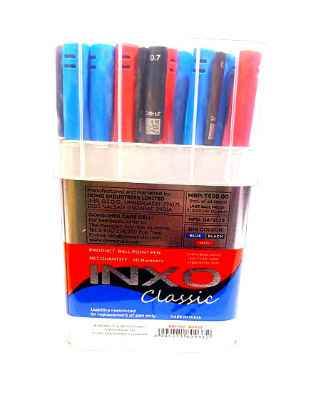 Doms INXO Classic 0.7 mm Needle Tip 50 Ball Point Pens ULV Ink Technology 50 PCS - 38 Blue, 8 Black, 4 Red Break Free and Smooth Writing For Daily Writing Use Pack Of 50