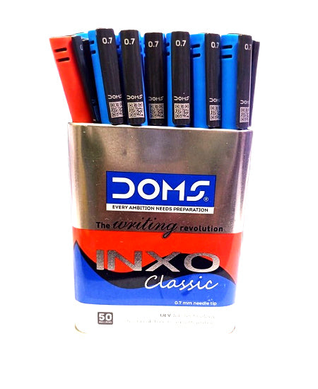 Doms INXO Classic 0.7 mm Needle Tip 50 Ball Point Pens ULV Ink Technology 50 PCS - 38 Blue, 8 Black, 4 Red Break Free and Smooth Writing For Daily Writing Use Pack Of 50