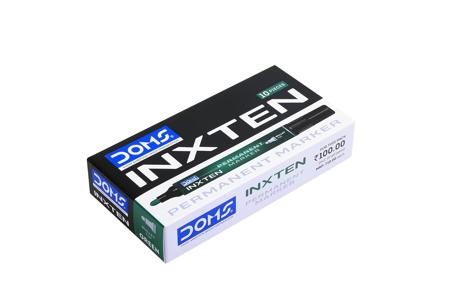Doms INXTEN Permanent Marker Green Pack Of 10 Pieces
