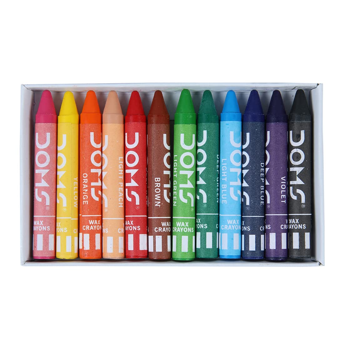 Doms Wax Crayons 12 Shades Non-Toxic Wax Crayon Safe for Childrens Set in Cardboard Box Pack of 1 Multicolour