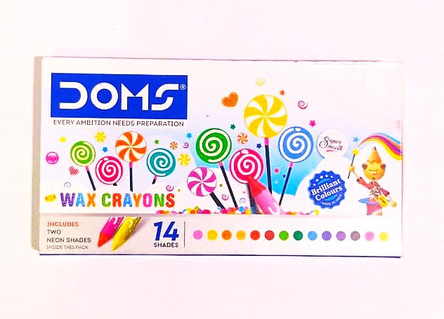Doms Wax Crayons 14 Shades Non-Toxic Wax Crayon Safe for Childrens Set in Cardboard Box Pack of 1 Multicolour