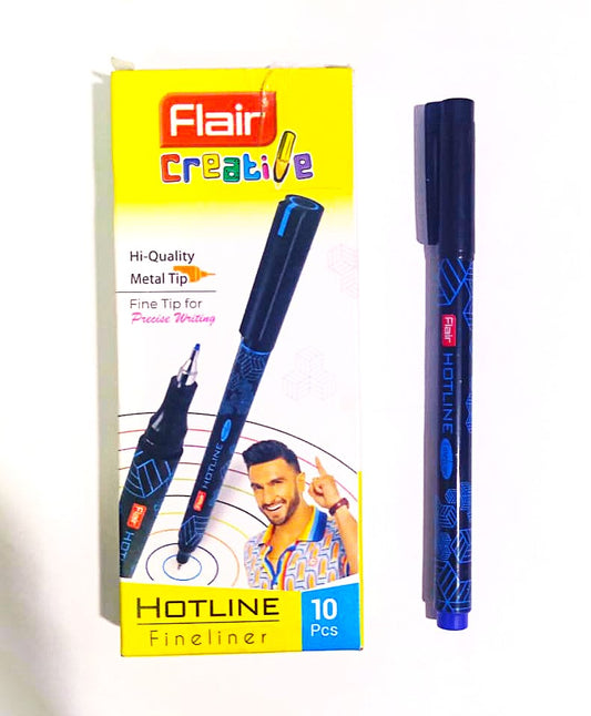 Flair Hotline Fineliner High Quality Metal Tip Pen Comfortable Grip Smooth Ink Flow Fineliner Pens For Mandala Sketching Doodling Journal and Outline Blue Ink Pack Of 10 Pcs