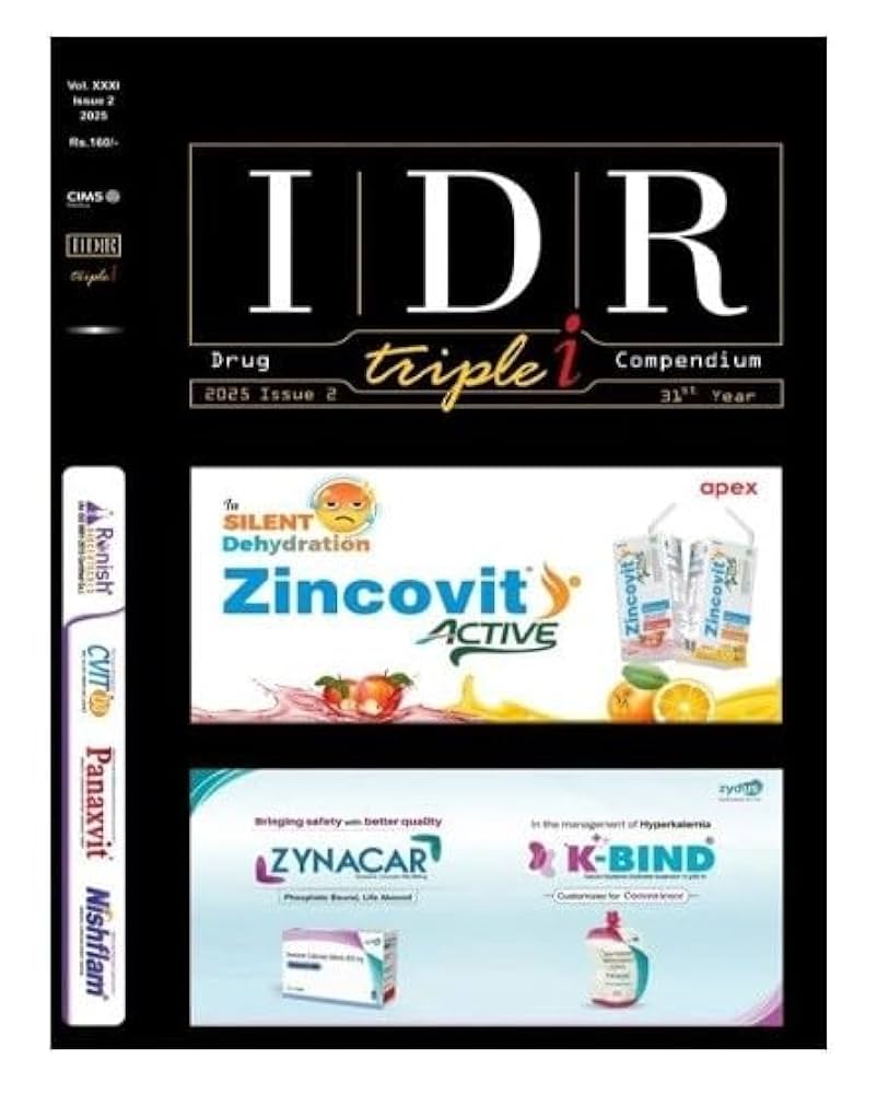 Cover of 'IDR Triple i Compendium' with advertisements for Zincovit Active and Lzyнакar K-Bind.