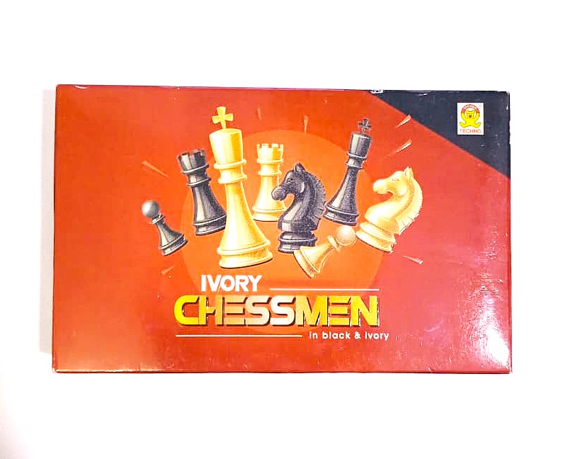 Ivory Deluxe Chessmen In Black and Ivory Complete Set of 32 Chess Pieces Chess Coins Chessmen Light Weight All Ages