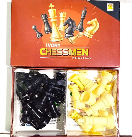 Ivory Deluxe Chessmen In Black and Ivory Complete Set of 32 Chess Pieces Chess Coins Chessmen Light Weight All Ages