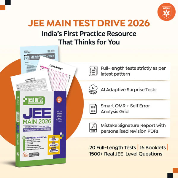 Arihant JEE Main 2026 Test Drive Physics Chemistry And Maths 20 Tests 16 Booklets 1500 Questions AI-Adaptive Practice with Error Analysis Smart OMR Real Time PYQs Based on Latest NTA Pattern
