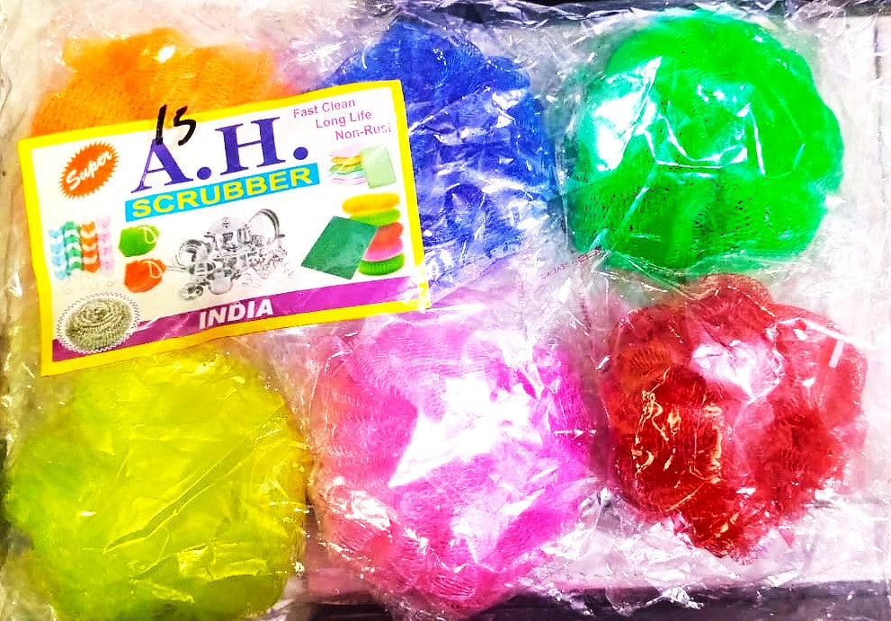 Kitchen Scrubber Sponge Plastic Kitchen Scrubber for Dish Utensils Tiles Cleaning Heavy Quality Scrub Pad Multicolor Free Size Pack of 6