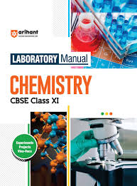 Chemistry laboratory manual for Class XI with images of lab equipment and chemicals.