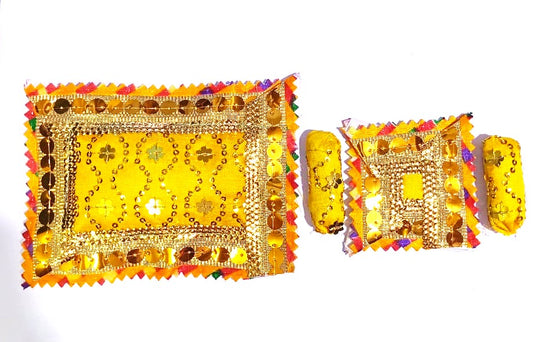 Laddu Gopal Gadda Bedding Set for Kanha Ji with 1 Gadda and 3 Pillow Bister Takiya for Laddu Gopal Ji Pack of 1