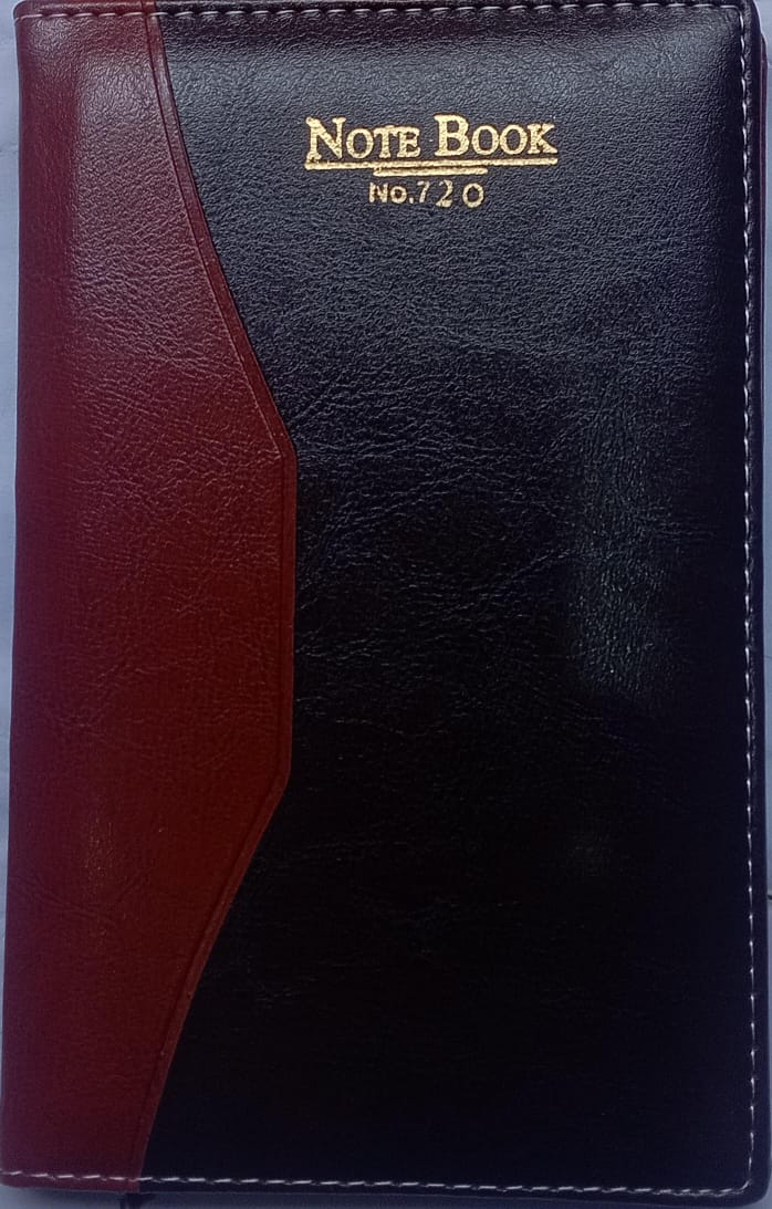 Black and red notebook with 'Note Book' branding on a white background