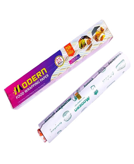 Modern Food Wrapping Paper Wrap Printed Roll butter paper Wrap Roti Parantha Sandwich Burger and More Keep Food Safe and Fresh 25 meter Special with free Blade