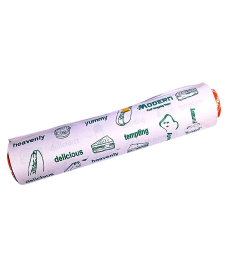 Modern Food Wrapping Paper Wrap Printed Roll butter paper Wrap Roti Parantha Sandwich Burger and More Keep Food Safe and Fresh 25 meter Special with free Blade