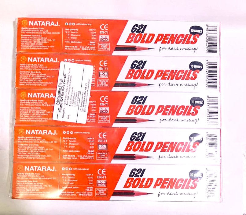 Nataraj 621 Bold Pencils Ergonomic Grip Easy To Sharpen Easy To Erase Bold Lead for Dark Writing 10 Packs Of Nataraj 621 Be Bold Pencils Each Pack Containing 10 Pencils Wholesale Pack