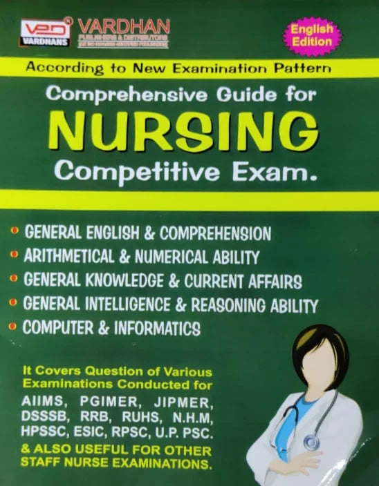 Book cover of 'Comprehensive Guide for Nursing Competitive Exam' by Vardhan Educational Publishers on a green background.
