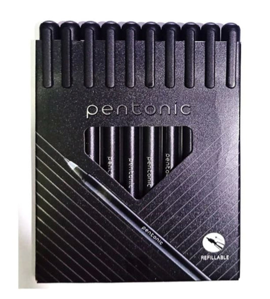 Pentonic Ball Pen Refillable Ultra Low Viscosity Ink Sleek Matte Finish Featherlite Feel Black Ink Pack of 10