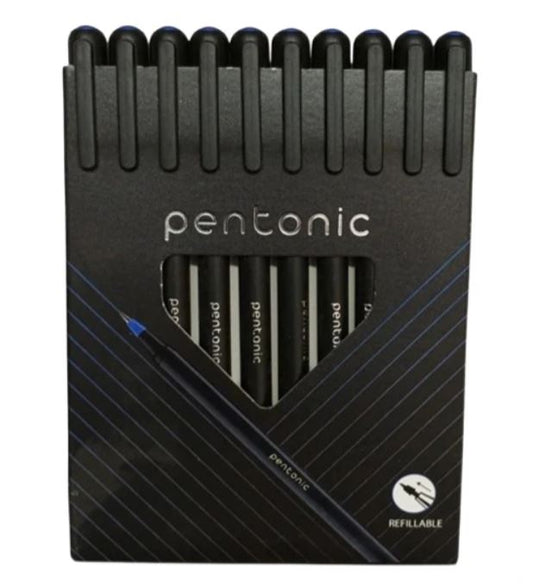 Pentonic Ball Pen Refillable Ultra Low Viscosity Ink Sleek Matte Finish Featherlite Feel Blue Ink Pack of 10