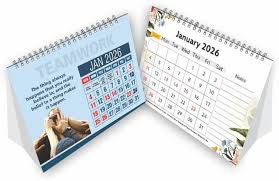 Two desk calendars showing January 2026, one open and one closed, on a white background.