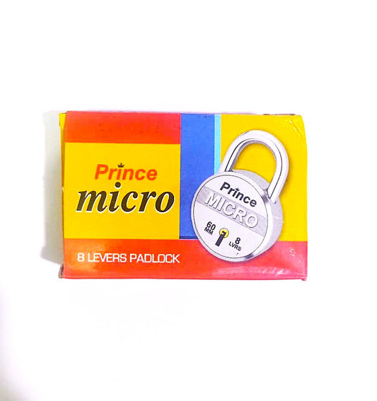 Prince Micro 8 Levers Padlock 60mm Alloy Steel 8 Levers Padlock with 3 Keys Set for Home Gate Shutter Home Office Shops Door Lock Round Tala Chabi