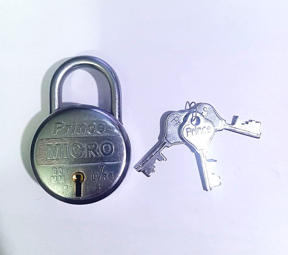 Prince Micro 8 Levers Padlock 60mm Alloy Steel 8 Levers Padlock with 3 Keys Set for Home Gate Shutter Home Office Shops Door Lock Round Tala Chabi