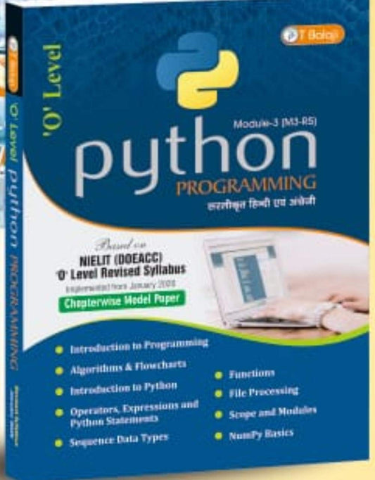 Book cover of 'O Level Python Programming' with a blue and yellow design.
