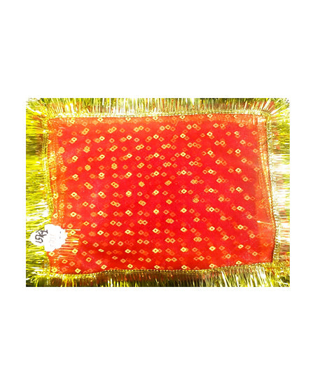 Red Pooja Aasan Printed Chunari for Puja and Puja Altar Cloth Embroidered Net Pooja Chowki Assan for Mandir Temple and Bhagwan for Navratri Diwali Ganesh Chaturti Pack Of 12