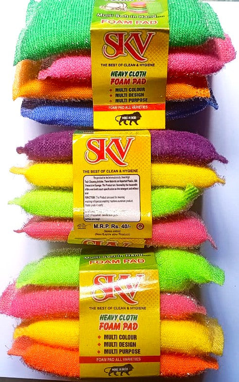 SKV Heavy Cloth Foam Pad Scrubber Dish Washing Foam Scrub Pad For Wash Dishes Padded Form Multi Soft In Hand Multi Colour Design and Purpose