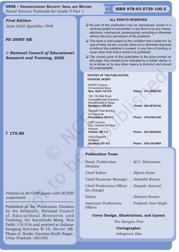 Understanding Society India and Beyond Social Science Textbook Part-1(Eng.) IX NCERT Book Code 908