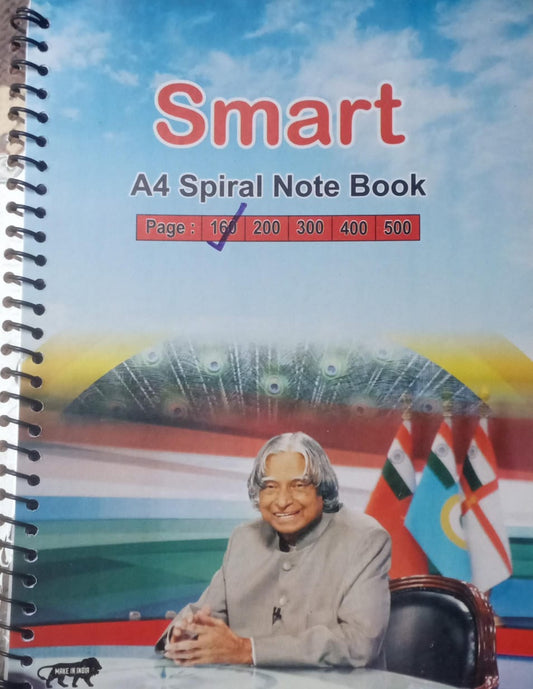 Spiral notebook with a person on the cover and 'Smart' branding