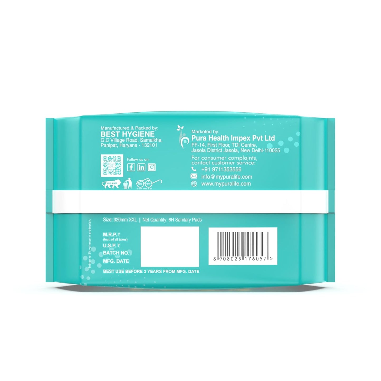 Veeni Maxi Pads XXL 320mm with Cotton Top Layer 12-Hour Protection Overnight Heavy Flow Rash Free Highly Absorbent Dry Long Time Comfort 15 Pads Pack of 1