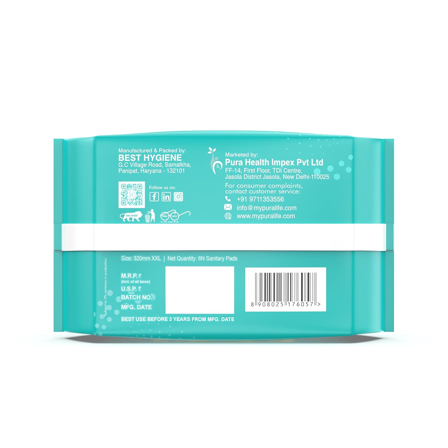 Veeni Maxi Pads XXL 320mm with Cotton Top Layer 12-Hour Protection Overnight Heavy Flow Rash Free Highly Absorbent Dry Long Time Comfort 15 Pads Pack of 1