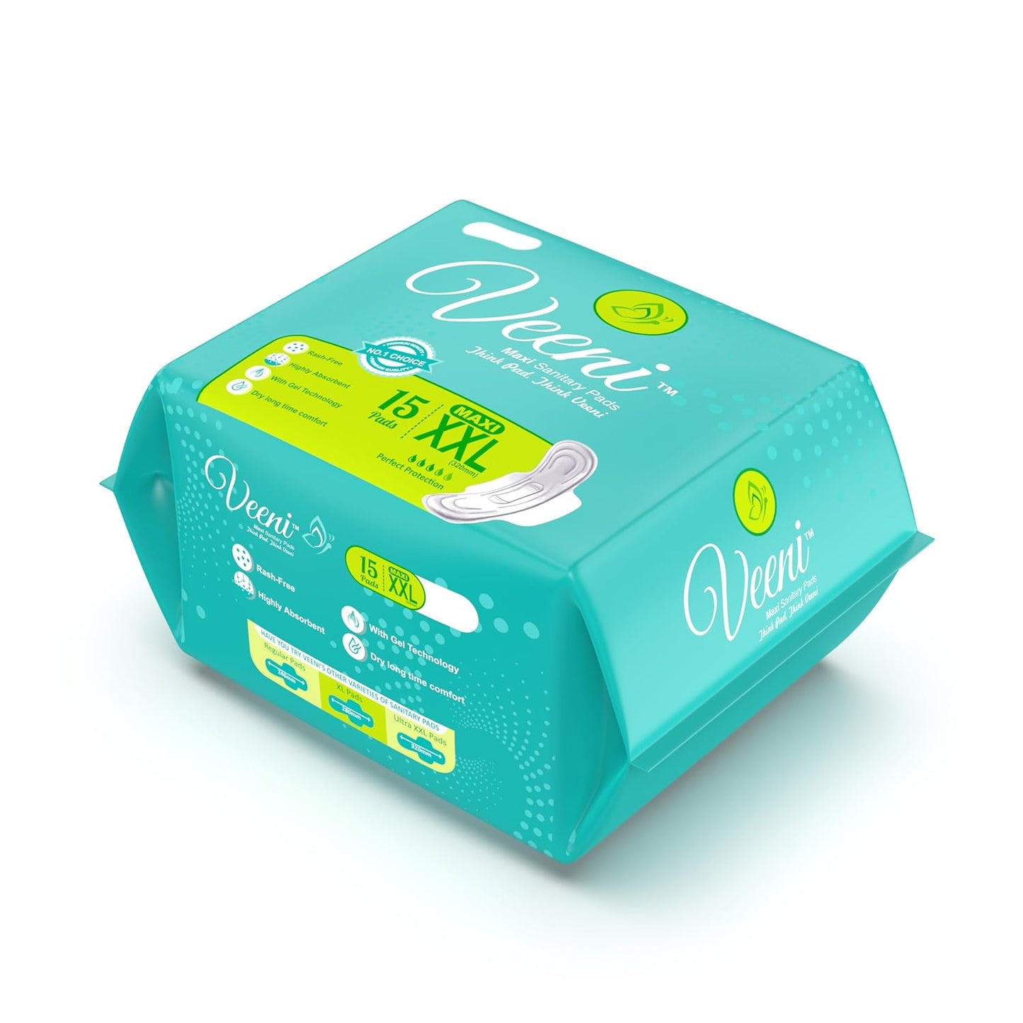 Veeni Maxi Pads XXL 320mm with Cotton Top Layer 12-Hour Protection Overnight Heavy Flow Rash Free Highly Absorbent Dry Long Time Comfort 15 Pads Pack of 1