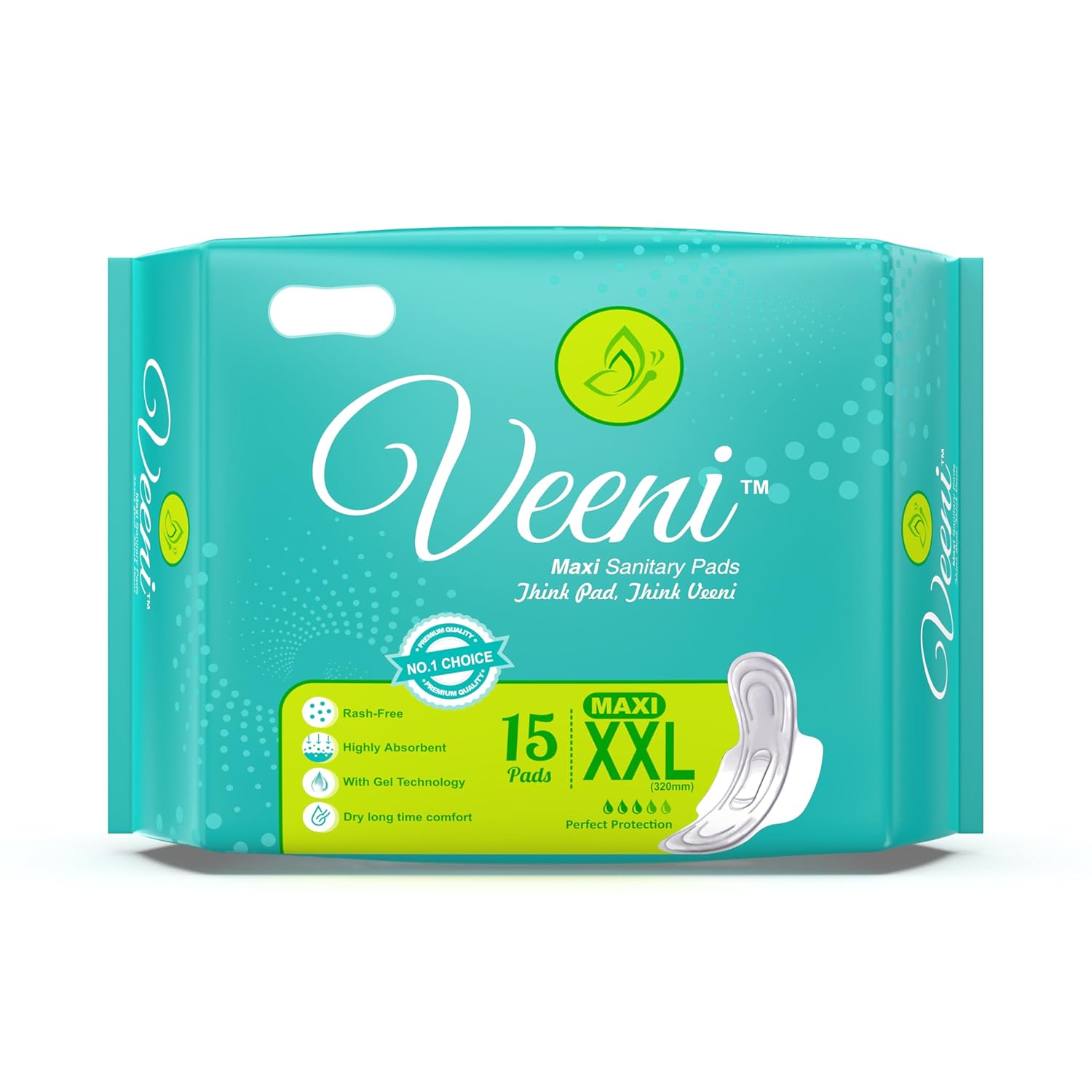 Veeni Maxi Pads XXL 320mm with Cotton Top Layer 12-Hour Protection Overnight Heavy Flow Rash Free Highly Absorbent Dry Long Time Comfort 15 Pads Pack of 1