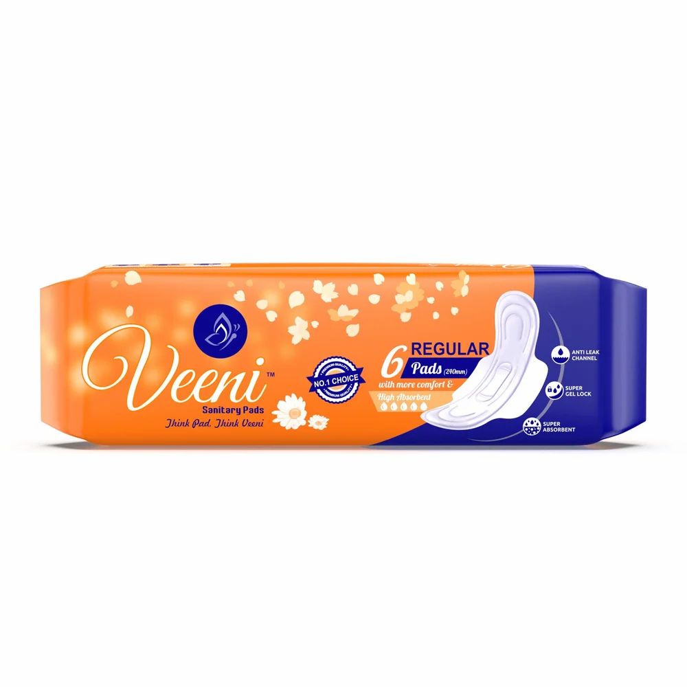Veeni Regular 6 Pads 240mm With More Comfort and High Absorbency Sanitary Pads Anti Leak Channel Super Gel Lock 6 Pads Pack of 1