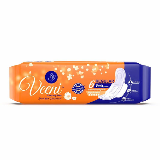 Veeni Regular 6 Pads 240mm With More Comfort and High Absorbency Sanitary Pads Anti Leak Channel Super Gel Lock 6 Pads Pack of 1