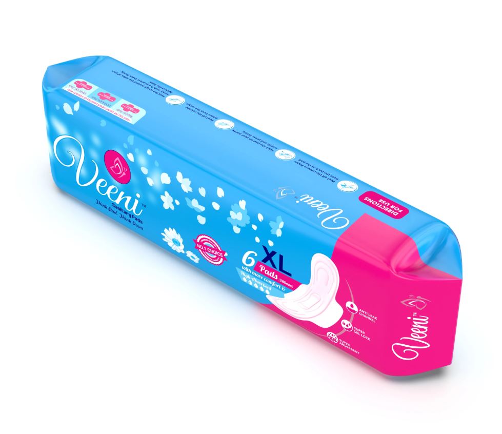 Veeni XL 6 Pads 280mm With More Comfort and High Absorbency Sanitary Pads Anti Leak Channel Super Gel Lock 6 Pads Pack of 1