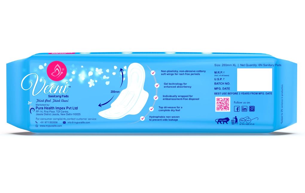 Veeni XL 6 Pads 280mm With More Comfort and High Absorbency Sanitary Pads Anti Leak Channel Super Gel Lock 6 Pads Pack of 1