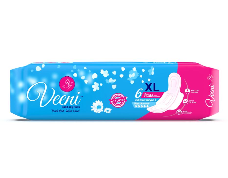 Veeni XL 6 Pads 280mm With More Comfort and High Absorbency Sanitary Pads Anti Leak Channel Super Gel Lock 6 Pads Pack of 1