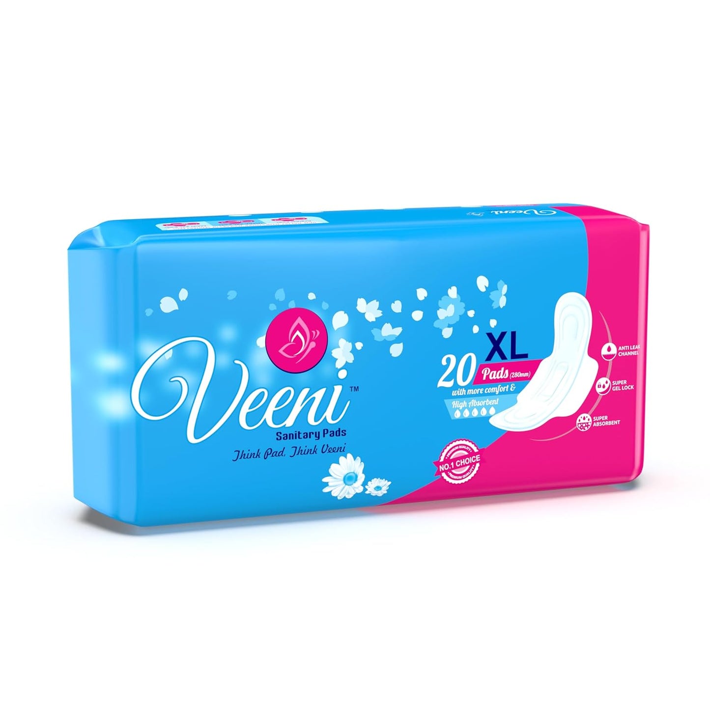 Veeni XL Pads 280mm With More Comfort and High Absorbency Sanitary Pads Anti Leak Channel Super Gel Lock 20 Pads Pack of 1