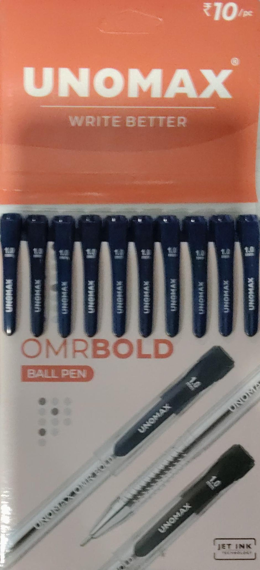 UNOMAX Write Better OMR Bold 1.0mm Ball Point Pen Pack Of 10 Blue Pen Fast Flowing Ink Ideal for Daily Use and Fine Handwriting